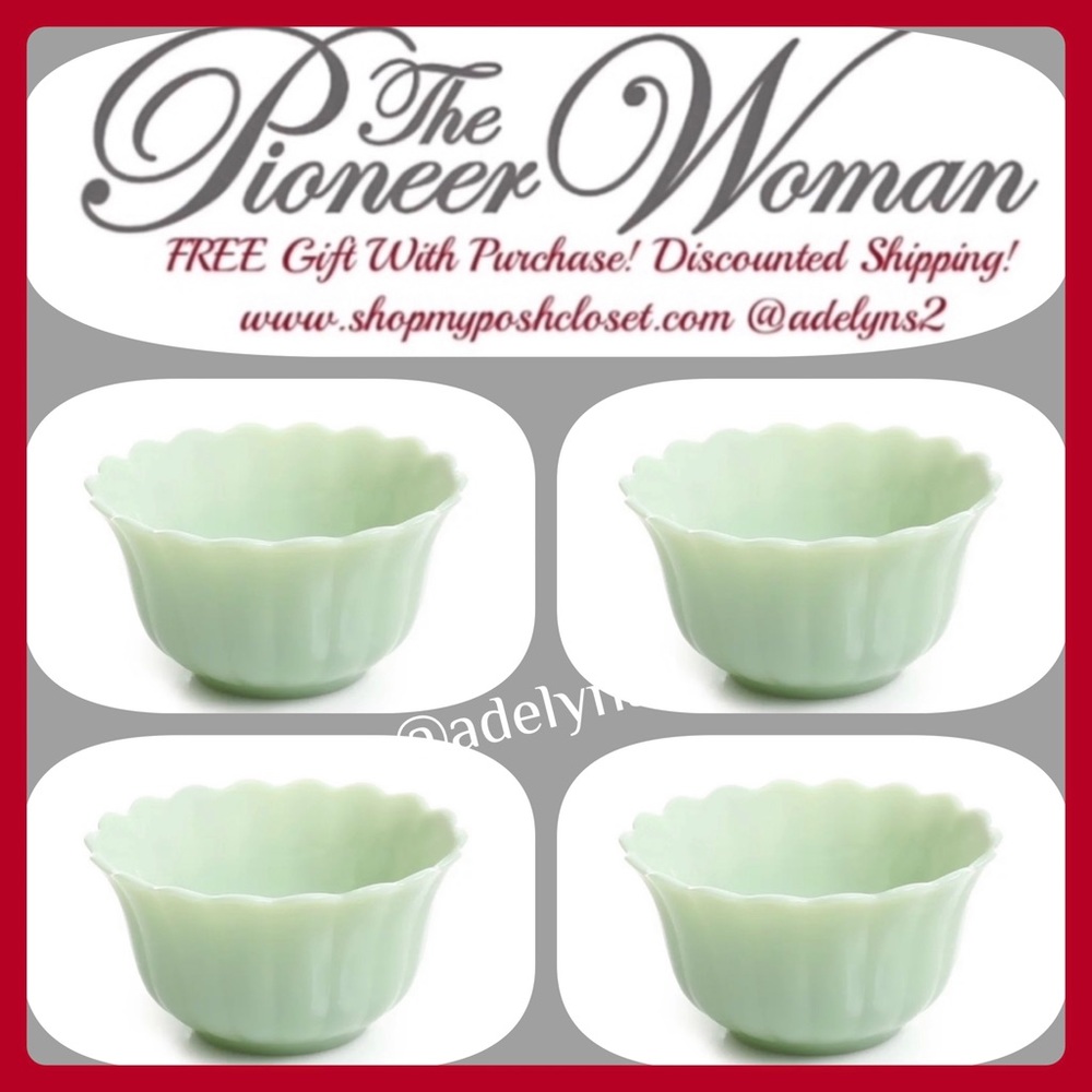 4 Bowls - The Pioneer Woman Timeless Beauty Jade Milk Glass Cereal Bowls New - Picture 1 of 6